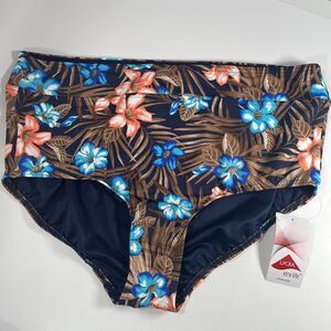 Lands End Sz 18 Tummy Control High Waisted Bikini Bottom Hawaii Floral NEW